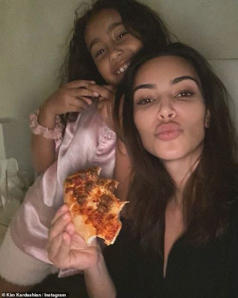 Kim Kardashian shares cute selfies of pizza party with daughter North and son Saint on Instagram | Daily Mail Online Kim And North, Keeping Up With The Kardashians, Pizza Party, Kim K, Kardashian Jenner, Khloe Kardashian, Gossip Girl, Kim Kardashian, Kylie Jenner