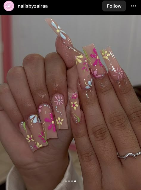 Spring Acrylic Nails, Summery Nails, Her Nails, Short Square Acrylic Nails, Long Acrylic Nails Coffin, Long Square Acrylic Nails, Unique Acrylic Nails, Bling Acrylic Nails, Acrylic Nails Coffin Short