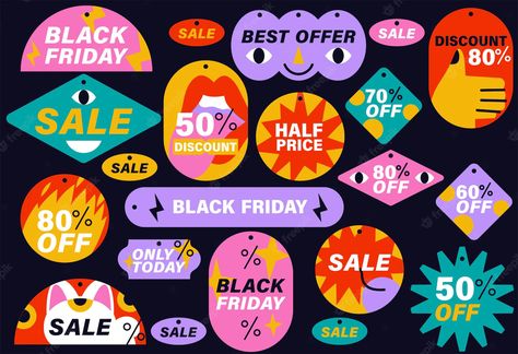 Premium Vector | Vector set of sale discount black friday stickers labels badges or tags modern and colorful promotion marketing Black Friday Cosmetics, Black Friday Advertising, Black Friday Sale Design, Promotion Marketing, Black Friday Design, Black Friday Banner, Black Friday Ads, Promotional Products Marketing, Badge Design