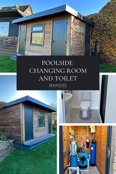 Pool Side Bathroom Ideas, Outdoor Change Room Pools, Pool Shed Bathroom Ideas, Pool Bathroom Changing Room, Pool House Toilet, Pool House Restroom Ideas, Pool Shed Ideas Changing Room, Pool House Shower Ideas, Pool Storage Room