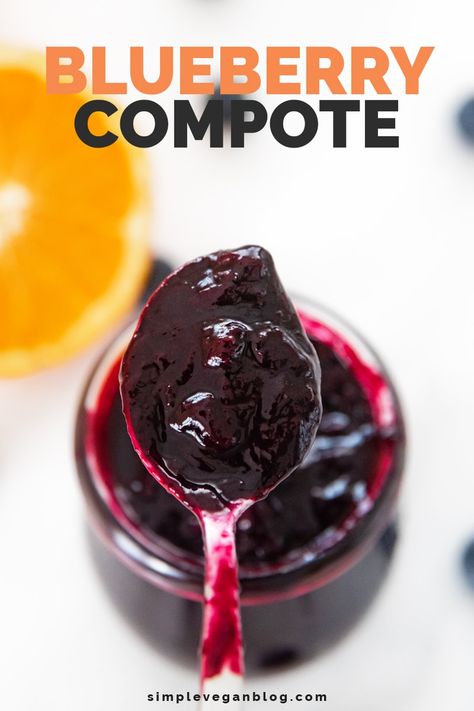 Blueberry compote, sweet, delicious, and packed with vitamins and antioxidants! It is simple and easy to make and requires 4 ingredients and 15 minutes. #vegan #vegetarian #plantbased #blueberrycompote #vegansnack Blueberry Compote Easy, Blueberry Topping For Cheesecake, Blueberry Compote Recipe, French Toast Toppings, Blueberry Sauce Recipe, Yogurt Toppings, Compote Recipe, Blueberry Topping, Vegan Blog