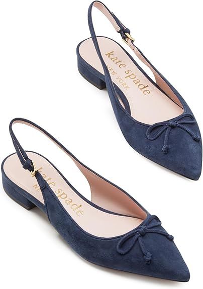 Amazon.com | kate spade new york Women's Veronica Flat Ballet | Flats Navy Blue Flats, Navy Flats, Chic Sandals, Slingback Flats, Blue Flats, Trending Sneakers, Flats Shoes, Pointed Toe Flats, Soft Suede