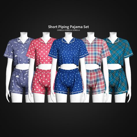 Short Piping Pajama Set | Gorilla Gorilla Gorilla on Patreon Cc Pajamas The Sims 4, Sims 4 Cc Gorilla Patreon, Sims 4 Cc Patreon Comfy Clothes, Sims4 Cc Pjs Patreon, Sims 4 Cc Nightwear Patreon, Sims 4 Cc Pajamas Female Patreon, Sims 4 Gorilla Gorilla Gorilla Patreon, Pjs Cc Sims 4, Sims 4 Pajama Set