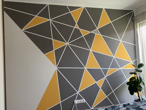 Yellow Geometric Wall, Geometric Wall Painting, Geometric Wall Paint, House Wall Design, Wall Paint Designs, Yellow Walls, House Wall, Geometric Wall Art, Paint Colors For Home