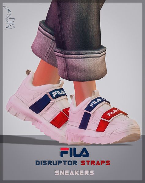 Disruptor Straps Sneakers-Female | DarkNighTt Sims on Patreon Sims Shoes, Mods Sims 4, Sims 4 Men Clothing, Cc Shoes, Fila Sneakers, Sims 4 Cc Shoes, Pelo Sims, Sims 4 Mm, Sims Four