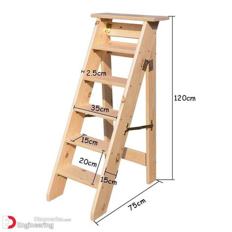 Standard Dimensions And Sizes For Different Types Of Furniture - Engineering Discoveries درج السلم, Wood Step Stool, Wood Steps, Unique Woodworking, Diy Patio Furniture Cheap, Wooden Ladder, Types Of Furniture, Diy Wood Projects Furniture, Small Wood Projects