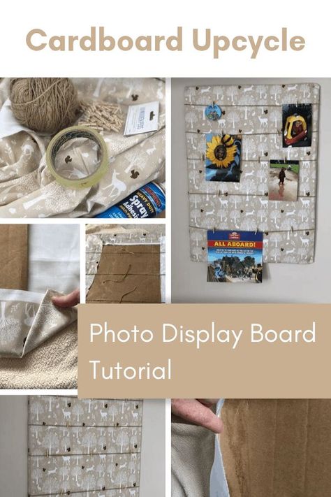 Step by Step Tutorial for making a DIY Photo Display Board from cardboard, spare fabric and twine. Upcycle your unwanted cardboard and display precious memories! Upcycle Cardboard, Upcycling Tutorials, Photo Display Board, Diy Photo Display, Diy Blanket Ladder, Display Family Photos, Upcycled Projects, Old Picture Frames, Old Towels