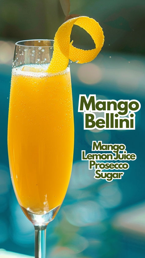 For a refreshing twist on a classic, the Mango Bellini blends ripe mango puree with chilled Prosecco. This cocktail mixes the tropical sweetness of mango with the crisp fizz of sparkling wine, making it a favorite for summer gatherings or a casual brunch. It’s easy to make, and the result is a smooth, fruity drink that’s perfect for any festive occasion. #mangobellini Mango Puree Cocktails, Mango Alcoholic Drinks, Prosecco Cocktails Easy, Mango Cocktails, Mango Bellini, Bellini Drink, Bridal Breakfast, Bellini Cocktail Recipes, Mango Sangria