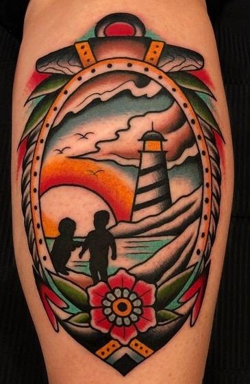 American Traditional Tattoos: History, Meanings, Artists & Designs Traditional Tattoo For Son, Traditional Lighthouse Tattoo, Tattoo For My Son, Traditional Butterfly Tattoo, Traditional Eagle Tattoo, Inspiring Tattoos, American Traditional Tattoos, Traditional Tattoo Designs, Neotraditional Tattoo