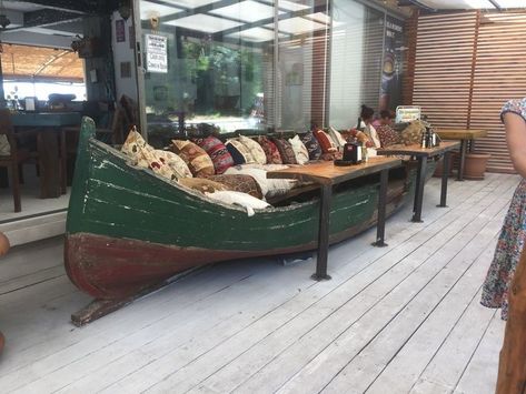 Boat Furniture, Boat Bar, Old Boats, Lake House Decor, Design Jobs, Row Boat, The Porch, Cafe Design, Nautical Decor