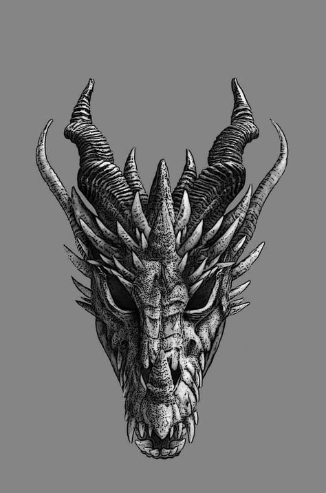 head shape is close to what I want for my dragon.. with straight not spiraled horns Dragon Tattoo Face, Chinese Tattoo Designs, Dragon Head Drawing, Skull Face Tattoo, Dragon Skeleton, Dragon Head Tattoo, Bodysuit Tattoos, Dragons Tattoo, Medieval Tattoo