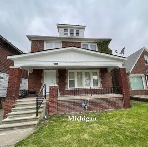 c.1925 Brick Foursquare - Cheap House For Sale in Michigan Under $50K - Old Houses Under $50K Cheap Houses For Sale, Cheap House, Cheap Houses, Brick Fireplace, New Carpet, Detached Garage, Updated Kitchen, Houses For Sale, Large Living Room