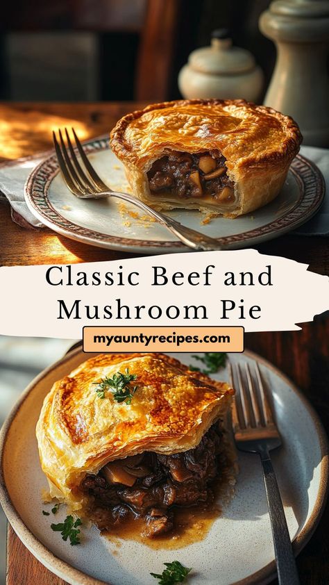 Hearty Beef & Mushroom Pie is a classic recipe with flavorful beef and mushrooms baked in a golden crust. Perfect for cozy fall nights, this pie brings warmth and comfort to the table, making it a seasonal favorite. Australian Beef Pie, Mary Berry Beef Pie, British Beef Pie, Beef Mushroom Pie, Harry Potter Shepards Pie Recipe, Boxing Day Pie, Medieval Meat Pie, Irish Beef Pie, Irish Meat Pie