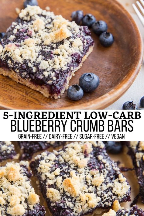 Low-Carb Blueberry Crumb Bars - The Roasted Root Easy Blueberry Desserts, Healthy Blueberry Recipes, Blueberry Crumb Bars, Blueberry Crumble Bars, Low Sugar Desserts, Dairy Free Low Carb, Crumb Bars, Blueberry Desserts, Amazing Desserts