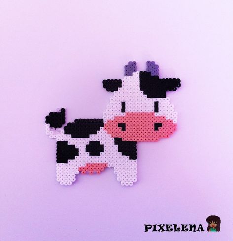 Cow by PixelenaMV Cow Perler Beads, Melt Beads Patterns, Easy Perler Bead Patterns, Melty Bead Patterns, Pearl Beads Pattern, Easy Perler Beads Ideas, Hama Beads Design, Perler Bead Templates, Diy Perler Bead Crafts