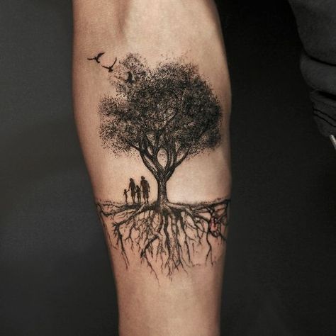 Family Tree Tattoo For Men, Tree Of Life Tattoo Men, Tree Tattoo Forearm, Family Tattoos For Men, Roots Tattoo, Unique Tattoos For Men, Thigh Tat, Unusual Tattoo, Family Tattoo Designs