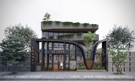 Contemporary Restaurant Design Exterior, Entrance Plaza Design Architecture, Coffee Shop Elevation, Restaurant Facade Design Architecture, Cafe Facade Design, Cafe Design Exterior, Modern Cafe Exterior, Spa Exterior Design, Restaurant Facade