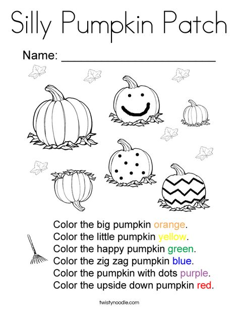 Silly Pumpkin Patch Coloring Page - Twisty Noodle Silly Pumpkin, Fall Worksheets, Twisty Noodle, October Activities, Halloween Kindergarten, Pumpkin Activities, Halloween Worksheets, Homeschool Preschool Activities, Fall Preschool Activities