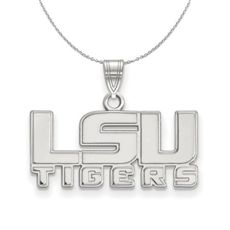 If You Are A Fan Of Louisiana State University And The Fightin Tigers Then You Need To Show Your School Spirit With This Louisiana State University Necklace. We Are A Certified College Jewelry Retailer And This Authentic Item Is Officially Licensed. It Is Crafted From Sterling Silver And Crafted By Logoart In The Usa. Includes An 18 Inch, 1.25mm Cable Chain. College Jewelry, Louisiana State University, Small Necklace, Louisiana State, Bow Jewelry, Small Pendant, Shell Pendant, Jewelry Companies, School Spirit