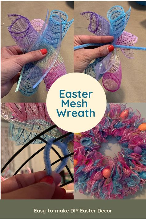 Easter Wreath Diy Dollar Stores, Easter Wreaths For Front Door, Easter Wreath Craft, Easter Wreath Cross, Wreaths For Front Door Diy, Front Door Diy, Burlap Easter Wreath, Diy Osterschmuck, Easter Mesh Wreaths