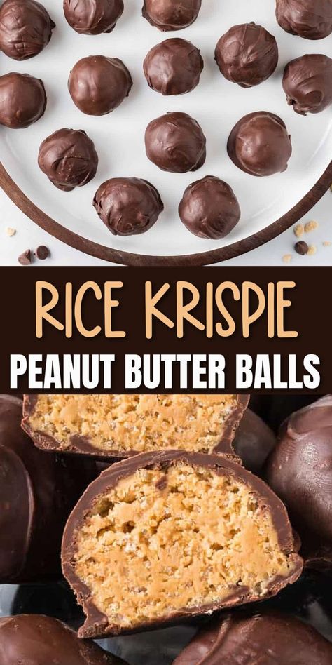 Krispie Peanut Butter Balls, Rice Krispie Peanut Butter Balls, Rice Krispie Peanut Butter, Peanut Butter Balls Recipe, Krispie Treats Recipe, Christmas Baking Recipes, Butter Balls, Candy Recipe, Candy Recipes Homemade