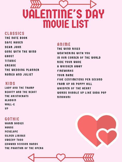 Love Movie List, Date Movies List, Romantic Movies For Couples, Movie Ideas To Watch With Boyfriend, Valentines Day Movies List, Valentines Movies For Kids, Classic Love Movies, Cute Movies To Watch With Boyfriend, February Movie List