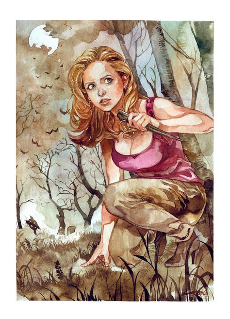 buffy-the-vampire-slayer-art-by-andrea-jen Buffy Summers, Fan Art Drawing, Comics Girl, Buffy The Vampire, Buffy The Vampire Slayer, Vampire Slayer, Dark Horse, The Vampire, Comic Art