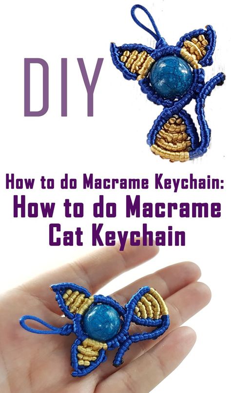 Cat Macrame, Macrame Keychain Tutorial, How To Do Macrame, Keychain Tutorial, Macrame Keychain, Cat Keychain, Macrame Patterns Tutorials, Macrame Tutorial, Macrame Patterns