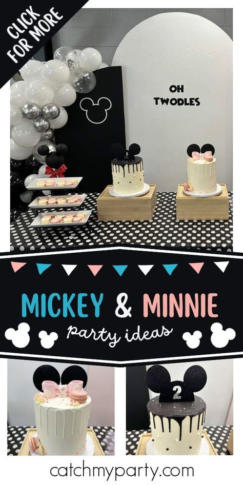 Take a look at this sweet Mickey and Minnie birthday party! The cookies are so cute! See more party ideas and share yours at CatchMyParty.com Minnie And Mickey Birthday Party Ideas, Mickey And Minnie Twin Birthday Party, Mickey Minnie Birthday Party, Mickey And Minnie Birthday Party, Mickey And Minnie Birthday, Mickey Party Decorations, Twin Birthday Party, Oh Twodles, Bday Themes