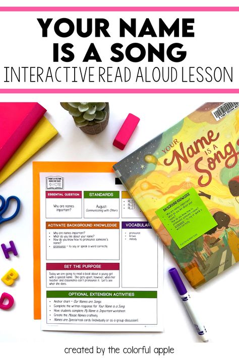 Learning names are special with Your Name is a Song that teaches students to embrace who they are! Check out this blog post to learn how to use Your Name is a Song in your elementary classroom. Name On Your Paper Song, Kindergarten Name Songs, Learning Names Song, Your Name Is A Song, Say My Name Song, Reading Engagement Strategies, Interactive Read Aloud Lessons, Name Songs, Background Knowledge