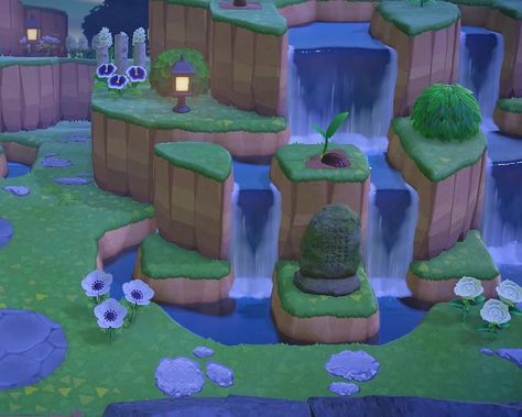 ofc i put more waterfalls Acnh Waterfall, Animal Crossing Island Inspiration, Animals Crossing, Animal Crossing Guide, Animal Crossing Qr Codes Clothes, Qr Codes Animal Crossing, Acnh Ideas, Acnh Inspo, Animal Crossing Pocket Camp