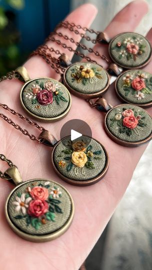 Miniature Embroidery Tutorial, Embroidered Necklaces, Cross Stitch Necklace, Miniature Embroidery, Tiny Cross Stitch, Embroidered Necklace, Edging Ideas, Bead Storage, Embroidery Stitches Tutorial