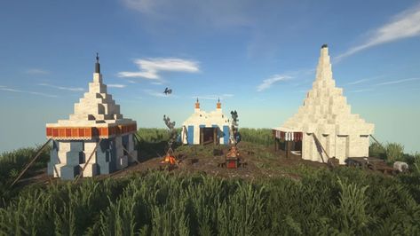 Minecraft Tent, Minecraft Camp, Villa Minecraft, Mc Mods, Minecraft Medieval, No Man's Sky, Minecraft Map, Minecraft Inspo, Tent Design