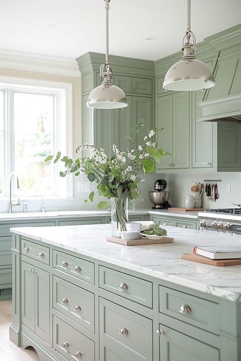 50+ Serene Kitchens with Sage Green Cabinets Sage Green Cabinets, Light Green Kitchen, Sage Kitchen, Sage Green Kitchen, Green Kitchen Cabinets, Green Cabinets, Stunning Kitchens, Kitchen Cabinet Colors, Kitchen Color