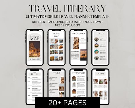 Mobile Travel Itinerary Template, Trip Itinerary Template, Editable Travel Planner, Digital Travel Itinerary, Vacation Planner, Travel Guide Trip Itinerary Template, Travel Planner Template, Mobile App Design Inspiration, Vacation Itinerary, Itinerary Template, Content Planner, Vacation Planner, Travel Itinerary Template, App Design Inspiration