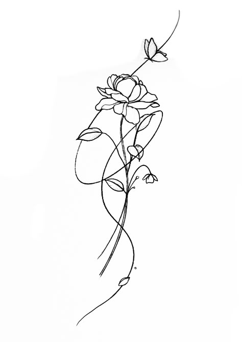 Flower Drawing Tattoo Sketches, Line Work Flower Tattoo Simple, Line Art Rose Tattoo, Watercolor Tattoo Ideas, Artsy Tattoos, Inner Arm Tattoo, Minimal Tattoo Design, Bts Tattoos, Single Line Tattoo