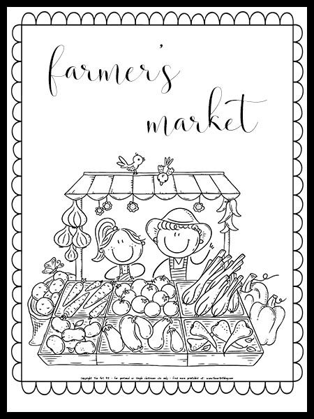 Farmer's Market Coloring Page {FREE PRINTABLE!} - The Art Kit Farmers Market Crafts For Preschoolers, Farmers Market Art For Toddlers, Farmers Market Crafts For Kids, Farmers Market Preschool Activities, Farmers Market For Preschool, Farmers Market Activities For Toddlers, Farmers Market Activities For Kids, Farmers Market Kindergarten, Preschool Farmers Market