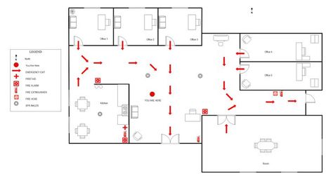 Office Fire Escape Plan | EdrawMax Free Editable Template Fire Department Architecture, Fire Escape Plan, Office Floor Plan, Evacuation Plan, Fire Drawing, Interior Architecture Drawing, How To Make Fire, Escape Plan, Bible Quotes Wallpaper