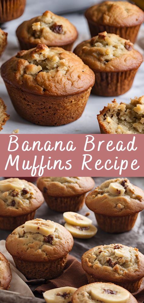 Banana Bread Muffins Recipe | Cheff Recipes Banana Baked Goods Recipes, Quick Banana Bread Muffins, Healthier Banana Bread Muffins, Super Easy Banana Muffins, Easy Muffin Recipes Banana, Yummy Banana Muffins, Quick Banana Muffins Easy, Easy Baking Recipes Muffins, Easy Breakfast Baking Ideas