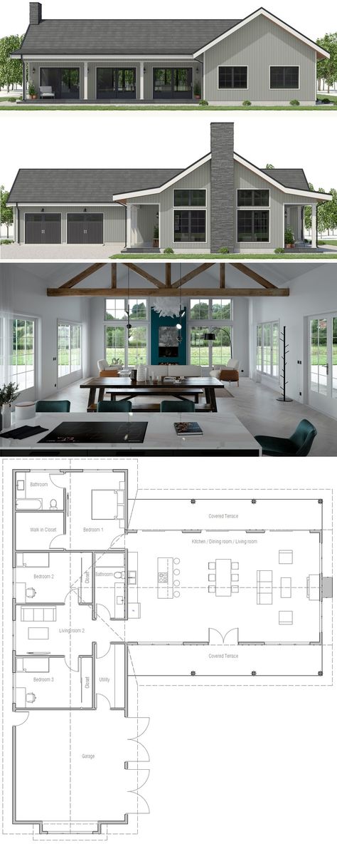 Retirement Home Design, Architecture Farmhouse, Farmhouse Floor Plans, Exterior Modern, Lake House Plans, Design Exterior, Barn House Plans, New House Plans, Modern House Plans