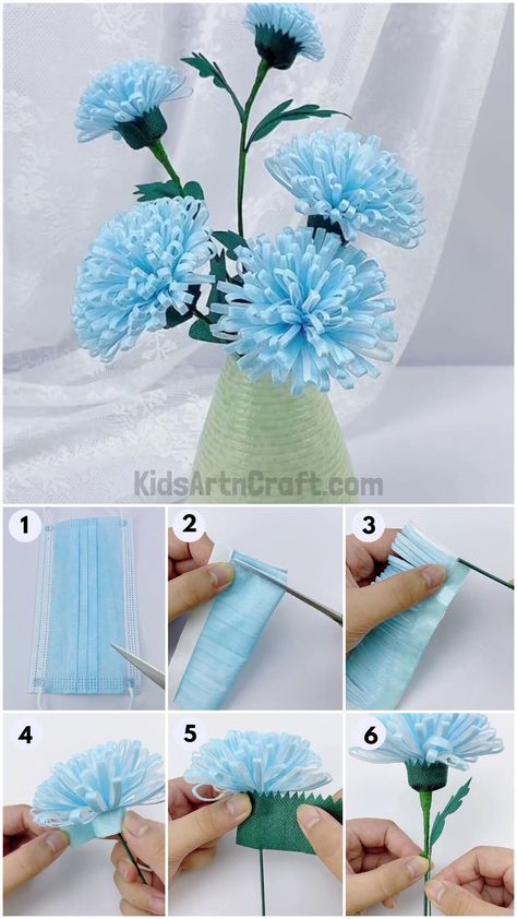 Surgical Mask Flowers Making Craft Tutorial For Beginners Craft With Mask, Crafts Using Face Masks, Diy Flower From Tissue Paper, Mask Craft Ideas, Recycle Flower Craft, How To Make Fake Flowers, Face Mask Flower Craft, Make Flower With Tissue Paper, Diy Fake Flowers