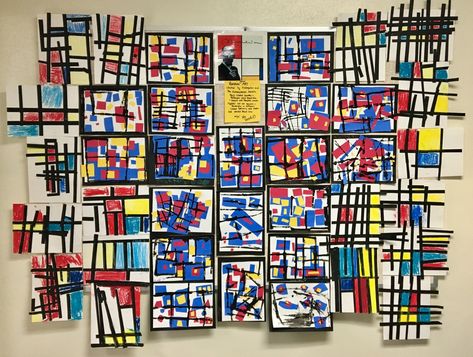 Mondrian Inspired Art, Mondrian Art Projects, Mondrian Art, Kindergarten Art Lessons, Kindergarten Projects, Collaborative Art Projects, Kindergarten Art Projects, Montessori Art, Classroom Art Projects