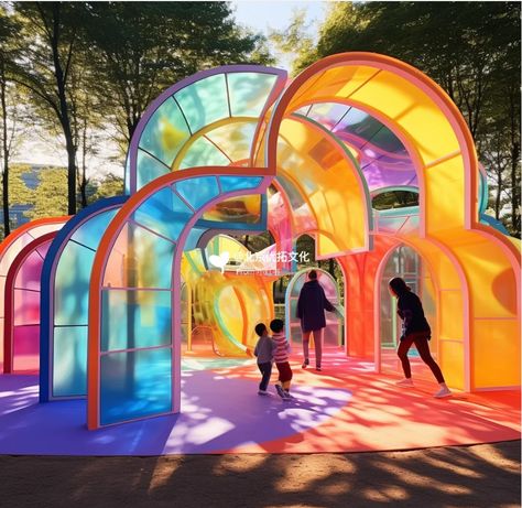 Interactive Architecture Installation, Adult Playground Design, Plaza Design Architecture, School Yard Ideas, Sensory Architecture, Festival Architecture, Playground Architecture, Playful Architecture, Festival Installation