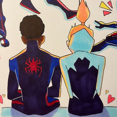 tags// spiderverse, across the spiderverse, miles morales, gwen stacy, sketchbook, sketchbook inspo Spiderman Drawing Into The Spiderverse, Miles Morales Art Reference, Spiderman Drawings Miles, Miles Sketchbook Gwen, Miles Morales Sketchbook Gwen, Miles And Gwen Tattoo, Miles Drawings Of Gwen, Gwen And Miles Sketch, Miles And Gwen Painting