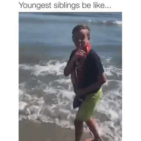 Youngest sibling fun Youngest Sibling Humor, Sibling Humor, Train Puppy, Youngest Sibling, Fun Gif, Sibling Memes, Siblings Funny, Pound Puppies, Watery Eyes