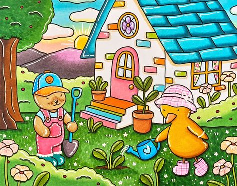 🌼Gardening + colouring = happiness🌼 📙Spring/Summer @bobbiegoodsart ✍️🏻 168 Honolulu @ohuhuart #bobbiegoods #bobbiegoodsart #bobbiegoodscoloringpages #bobbiegoodscoloringbook #ohuhu #ohuhumarkers #garden #gardening #colouring Color Inspo Bobbie Goods, Bobbie Goods Coloring Pages Colored In, Finished Bobbie Goods Coloring Pages, Bobbie Goods Colored, Color Markers Art, Coloring Aesthetic, Coco Wyo, Bobbie Goods, Coloring Tutorial