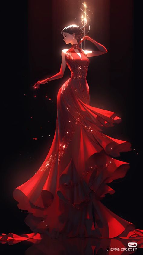 Manga Dress Drawing, Warrior Gown, Anime Gown, Red Dress Drawing, Dress Wallpaper, Magical Dress, Dress Illustration, Dreamy Artwork, Fashion Drawing Dresses