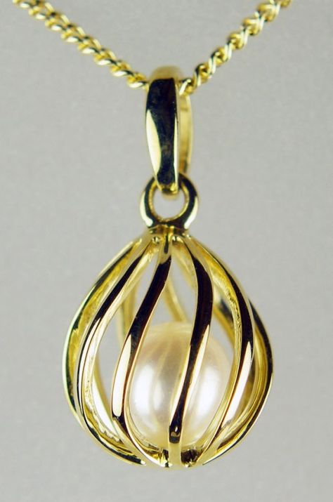 caged-pearl-pendant-in-gold Pearl Cage Pendant, Laser Welding, Shiny Things, Pearl Pendant, Jewelry And Accessories, Design Details, Casual Style, Gems, Pendant Necklace