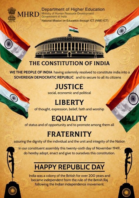 Republic Constitution India 2021 Template Constitution Day India Poster, National Pledge Of India, Preamble Of India Project, Indian Constitution Aesthetic, Constitution Of India Poster Ideas, Indian Constitution Poster, Republic Day Constitution, Fundamental Rights In India Chart, Republic Day Charts For School