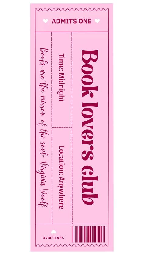 Ticket book lover's club bookmark. A perfect bookmark for book lovers who love collecting tickets. #bookmark #bookaccessories . #Bookmarks_Ideas_Aesthetic #Aesthetic_Bookmarks_Printable #Book_Journal_Stickers #Printable_Journal_Stickers Book Marks Design Ideas, Ticket Bookmark, Book Rebinding, Handmade Bookmarks Diy, Bookmark Printing, Bookmarks For Books, Swap Ideas, Bookmark Template, Stickers Design